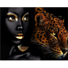 5D Diy Diamond Embroidery Full Display Black Women Leopard Paint With Diamond,Mosaic Cross Stitch Picture Of Rhinestones C630 2024 - buy cheap