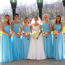Cheap Sky Blue Long Chiffon Bridesmaid Dresses With Straps A-Line Maid of Honor Dresses Floor length Prom Party Gowns Plus Size 2024 - buy cheap