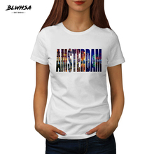 BLWHSA New Amsterdam Printing T Shirt Women Netherlands City Amsterdam Summer Letter Printed T-Shirts Fashion Funny Women Tshirt 2024 - buy cheap