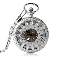 Silver/Rose Gold Carving Hollow Sun Mechanical Self Wind Pocket Watch Roman Numerals Skeleton Dial Fob Time Unisex 2024 - buy cheap