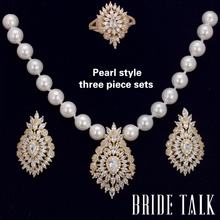 Bride talk High fashion Pearl style Cubic zirconia three-piece sets Necklace ring earrings Women accessories wholesale 2024 - buy cheap