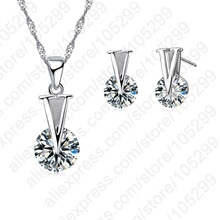 Trendy Woman Jewelry 925 Sterling Silver Round Cubic Chain Necklace Stud Earring Set Wholesale For Wedding Gift 2024 - buy cheap