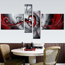 4 Piece Hand Painted Wall Picture Black Light Grey Red Abstract Oil Painting Modern Wall Art Home Decoration(No Frame) 2024 - buy cheap