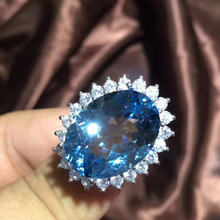 Natural blue topaz gem Ring S925 Silver Natural Gemstone Ring Fashion Luxury big large Diana Women's party gift Rings Jewelry 2024 - buy cheap