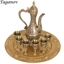 New Arrival Bar Set Eight-piece Set Russia Coffee set gift Wine Tea set metal hotel room decor plate flagon 6 goblets shot glass 2024 - buy cheap