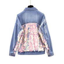 Denim Jacket Female 2019 Spring New European Sequins Splice Loose Denim Coats Girls Students High Street Jeans Coats Women 2024 - buy cheap