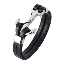 New Fashion Men Jewelry Anchor Bracelet Leather Rope Bracelet Stainless Steel Buckle Hand Chain Punk Leather Wrap Bracelet PW774 2024 - compre barato