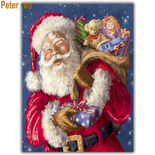 DIY retrato para pintar con diamantes manualidades de punto de cruz cuadrado 3D diamante redondo mosaico de bordado de diamantes completo Santa Claus con un regalo 2024 - compra barato