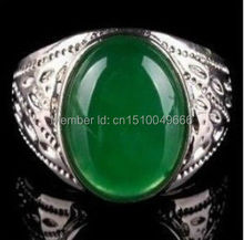 FREE SHIPPING >>>Noble fashion Tibet Silver Green STONE men's ring size; 8---12 2024 - buy cheap