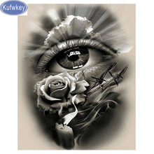 Kufwkey 5d pintura diamante completamente ícones diamante bordado preto branco olhos quadrados completos redondos brocas strass mosaico rosa 2024 - compre barato