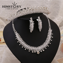 HIMSTORY-Conjunto de joyería de Boda nupcial, diamantes de imitación de cristal hechos a mano, tocado blanco, collar y pendientes 2024 - compra barato