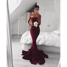 Elegant Burgundy Mermaid Evening Dresses Floor Length 2022 robe de soiree Strapless Formal Women Celebrity Pageant Dress 2024 - buy cheap