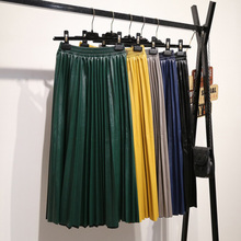 Falda larga de cuero PU para mujer, Falda plisada de cintura alta, estilo coreano elegante, ideal para oficina, otoño e invierno, 2019 2024 - compra barato