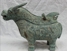 USPS to USA S1601 11" Chinese Dynasty Folk Culture Old Bronze Bull Ox Head Statue Bird Box Censer 2024 - buy cheap