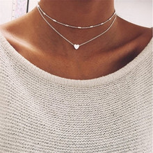 Simple Love Heart Gold Color Necklace Choker Necklace For Women Multi Layer Beads Chocker Necklaces Collar Femme Valentine's Day 2024 - buy cheap