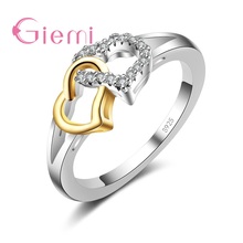 100% 925 Sterling Silver Romantic Heart to Heart AAA CZ Finger Ring for Women Wedding Engagement Jewelry Hot Wholesale 2024 - buy cheap