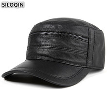 SILOQIN Adjustable Size Men's Flat Cap Genuine Leather Hat Sheepskin Leather Baseball Caps For Men Autumn New Style Brands Hats 2024 - buy cheap