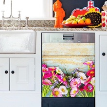 Wholesale 3D Flowers On Woode Dishwasher Refrigerator Freeze Sticker Art Fridge Door Cover Wallpaper Kitchen Wall Stickers 2024 - buy cheap