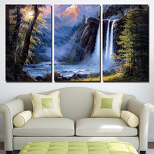 Póster HD impreso Marco de arte de pared osos imágenes 3 piezas sol bosque cascada montaña paisaje decoración del hogar pinturas en lienzo 2024 - compra barato