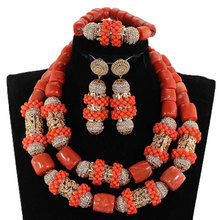 Conjunto de joyería nupcial de Coral y oro para mujer, juego de joyas con cuentas de Coral africano, regalo de boda nigeriano CG063 2024 - compra barato