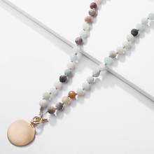 Yoga 8mm Matte Beads Necklaces for Women Monogram Long Chain Disc Pendant Necklace Female 2024 - buy cheap