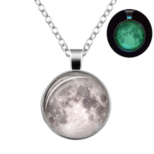 Glowing In The Dark Vintage Galaxy Moon Glass Cabochon Pendant Necklace Silver Plated Chain Luminous Necklace For Women Jewelry 2024 - buy cheap