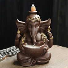 Ganesha Elephant God Ceramic Backflow Incense Burner Smoke Waterfall Incense Holder Home Office Decoration Crafts Censer 2024 - buy cheap