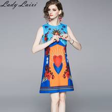 2019 Summer NEW Fashion Runway Print Dress Women's Sleeveless O-Neck Floral Printed Casual Mini A-line Vest Dress Ladies Clothes 2024 - buy cheap