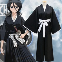 Anime BLEACH Rukia Cosplay Costume black Dresses Death Kimono Soul Reaper Full Set Halloween party dress Tops+Pants+Sash 2024 - buy cheap