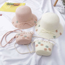 2pcs Girl Kids Beach Bucket Breathable Cap Straw Sun Hat+Shoulder Handbag Bag Gifts 2024 - buy cheap