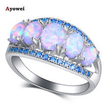 Ayowei модные ювелирные изделия для вечеринок с белым огненным опалом и синим кристаллом для женщин 925 Серебряные кольца США Размер #6 #7 #8 #9 #10 OR906A 2024 - купить недорого