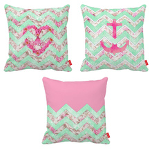Floral Pink Nautical Anchor Teal Chevron Print Car Decorative Throw Pillowcase Pillow Case Cushion Cover Sofa Home Decor 2024 - buy cheap