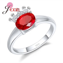 Anillos de cristal ovalado rojo azul para la boda joyería de plata de ley 925 regalo moda corona forma compromiso fiesta Anillo 2024 - compra barato