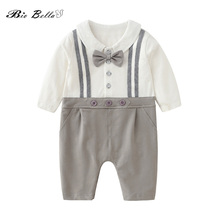Gentle Boy One-piece Gentleman Rompers Bowtie Jumpsuit Baby Kids For Baby Boys Long Sleeve Two Colors Patchwork Clothing 2024 - buy cheap