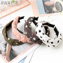AWAYTR Women's Cotton Linen Dot Solid Color Cross Elastic Headband Twist Knot Wide Print Headwear Hair Hoop Hair Accessories 2024 - buy cheap