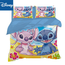 Cartoo conjunto de cama lilo e stitch, 3 pçs, tamanho único, desenho, meninas, cama, queen, fronhas, decoração do quarto 2024 - compre barato