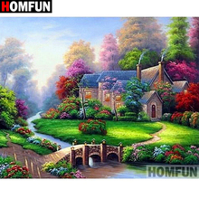 HOMFUN-pintura de diamante redondo/cuadrado completa, cuadro artesanal 5D, punto de cruz bordado de paisaje de puente de casa, decoración 3D para el hogar A10623 2024 - compra barato