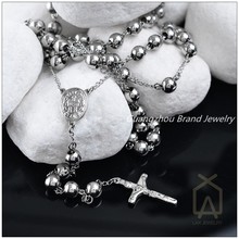 Top Quality Mens Womens Jewelry 316L Stainless Steel Jesus Cross Silver color Rosary Bead Chain Pendant Necklace (30"+5")*8mm 2024 - buy cheap