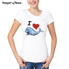 Eu amo baleias impressão camiseta 2019 verão bonito feminino camiseta adorável assassino baleia design topos menina casual camisetas 2024 - compre barato