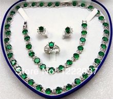 Conjunto de joias naturais nobre, colar com zircônia verde, pulseira, brincos e anéis 2024 - compre barato