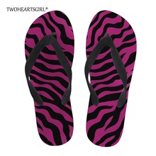 Twoheartsgirl Striped Zebra Print Flip Flops for Women Casual Female Ladies Summer Beach Slippers Personalized Flipflops 2024 - buy cheap