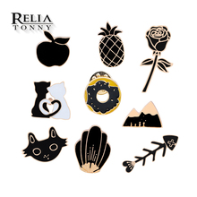 Creative Black Rose Brooch Cartoon Apple Pineapple Cat Fish Bone Enamel Pins Women Men Hat Lapel Badge Collection Jewelry Gifts 2024 - buy cheap