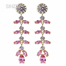 SINZRY new long tassel cubic zircon leaf dangle earrings personality sweety pink Korean party earrings for women costume jewelry 2024 - buy cheap