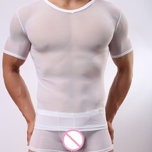 Mesh Sexy Mens Top Tees T Shirts Transparent Bodybuilding Fitness Tshirt Short Sleeve Gay Male   Singlets Undershirts 2024 - buy cheap