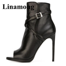 Spring And Autumn Hottest Black Women Shoes Fashion Peep Toe And Thin High Heel High Quality Buckle Desgin Women Ankle Boots 2024 - buy cheap