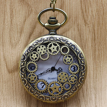 Кварцевые карманные часы в античном стиле, винтажные бронзовые часы в стиле стимпанк с ажурной подвеской на цепочке для мужчин и женщин, подарочные часы 2024 - купить недорого