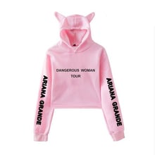 Ariana Grande Dangerous Woman Tour Harajuku Crop Top Hoodie Kawaii Cat Ear Cropped Sweatshirt Women Tracksuit Pullover Tops 2024 - buy cheap