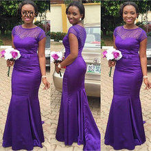 Mermaid Purple Bridesmaid Dresses for Wedding Party Sequined Satin Sheer Neck Wedding Guest Dress with Bow demoiselle d'honneur 2024 - buy cheap