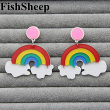 FishSheep-pendientes de acrílico con nubes grandes de arcoíris para mujer, aretes coloridos y divertidos, accesorios de moda para fiesta, regalo 2024 - compra barato