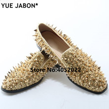 Fashion Gold Spiked Loafers Shoes Men Bling Sequins Banque Wedding Shoes Male Slip On Rivets Men Shoes Leather Men loafers 2024 - buy cheap